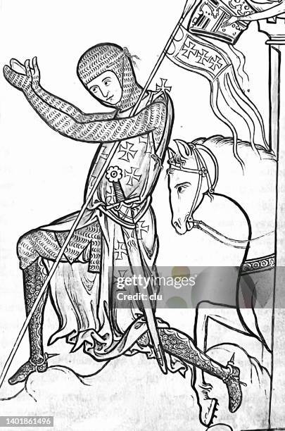 kreuzritter 1250 - holzschnitt stock-grafiken, -clipart, -cartoons und -symbole