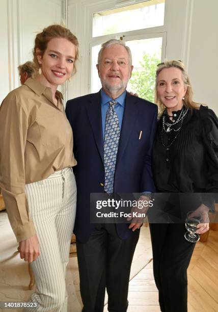 Natalia Vodianova, David Rockfeller and Susan Rockfeller attend Karine Ohana Private Cocktail on June 8, 2022 in Paris, France.