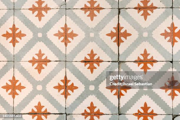 top view of an antique and ornamental of an ornate antique decorative tile floor. - azulejos stock pictures, royalty-free photos & images