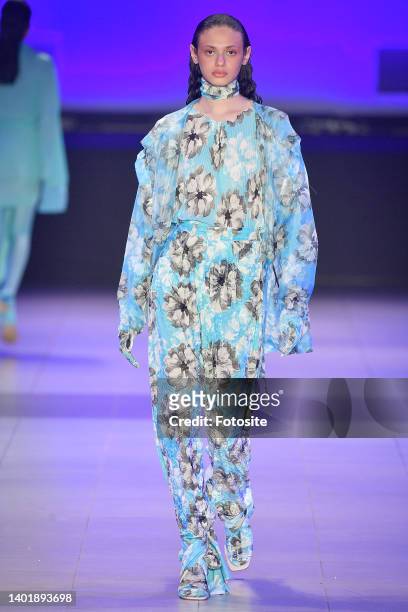 Model walks the runway during the Weider Silveiro fashion show as part of the Sao Paulo Fashion Week N53 on June 4, 2022 in Sao Paulo, Brazil.