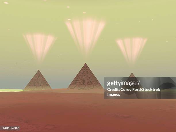 the lights from ancient pyramids join with the stars overhead. - tutankhamun stock illustrations