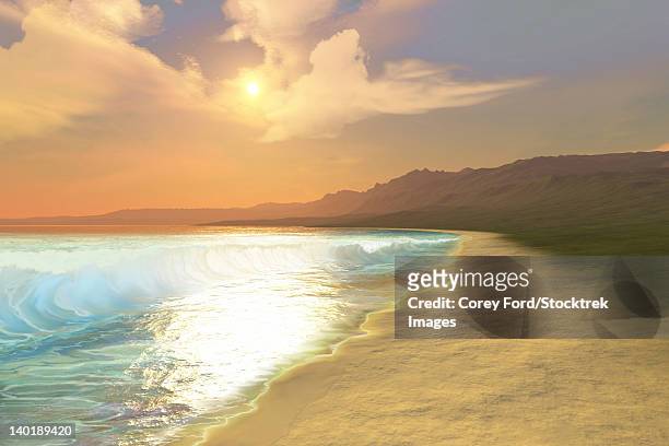 a beautiful sunset on this quiet peaceful beach with gorgeous water. - traumstrand stock-grafiken, -clipart, -cartoons und -symbole