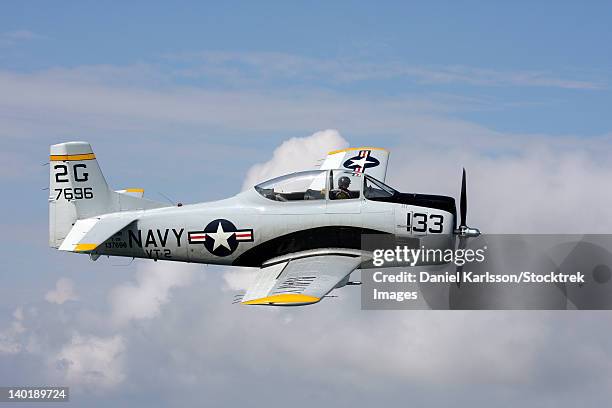 varberg, sweden - north american t-28 trojan trainer warbird in u.s. navy colors. - varberg stock pictures, royalty-free photos & images