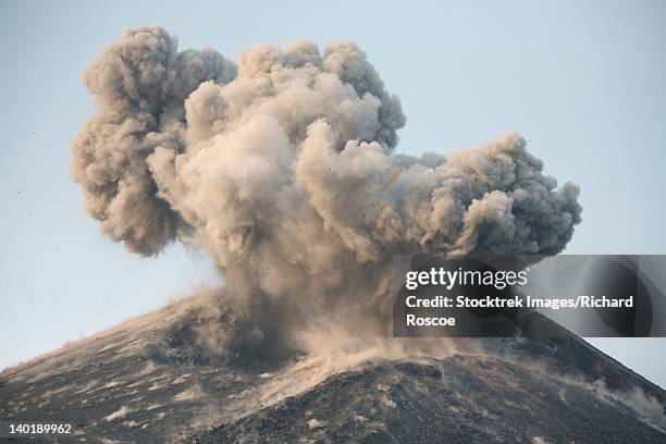 may 21, 2008 - ash cloud from strong strombolian / vulcanian eruption of anak krakatau volcano, sunda strait, java, indonesia. - anak krakatau stock-fotos und bilder