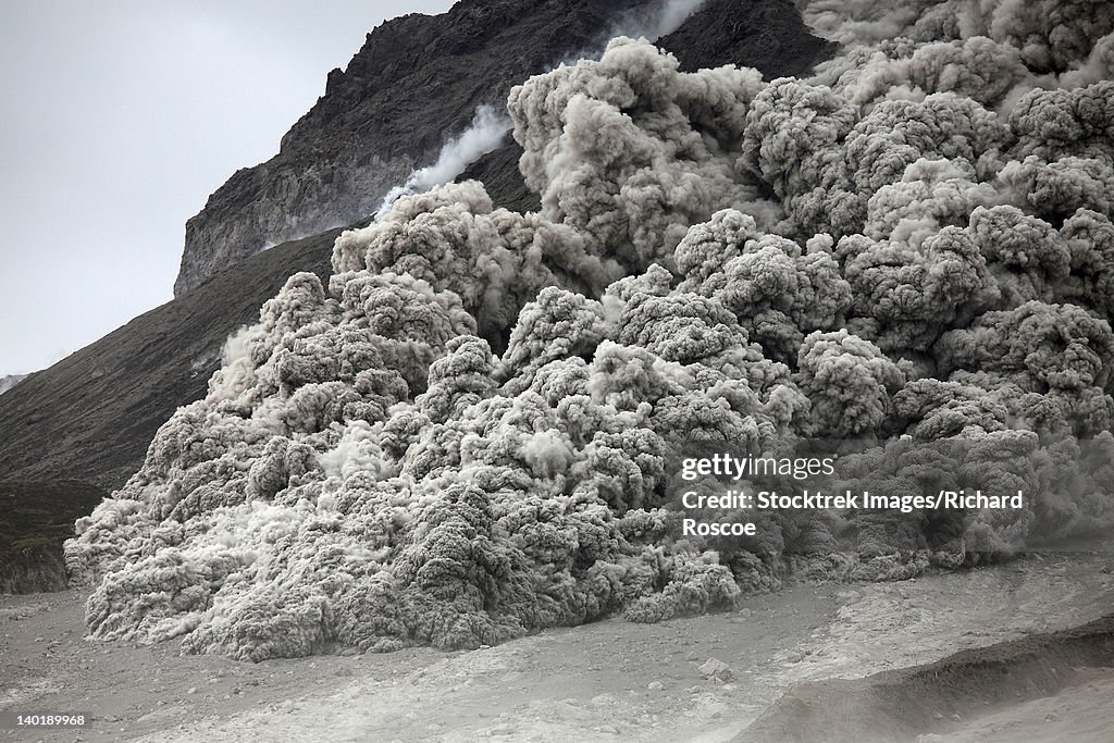 Pyroclastic flow descending the flank of Soufriere Hills volcano, Montserrat, Caribbean.