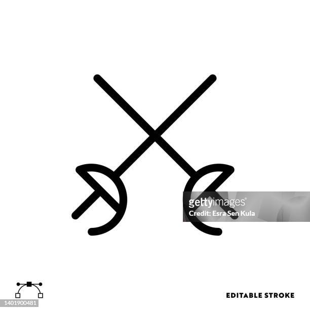 fencing sword line icon design with editable stroke. suitable for web page, mobile app, ui, ux and gui design. - dueling stock illustrations