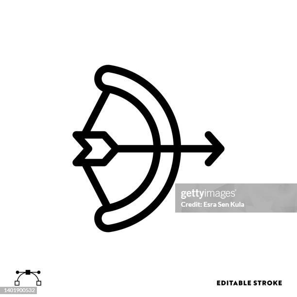 archery line icon design with editable stroke. suitable for web page, mobile app, ui, ux and gui design. - bow-and-arrow-icon stock illustrations