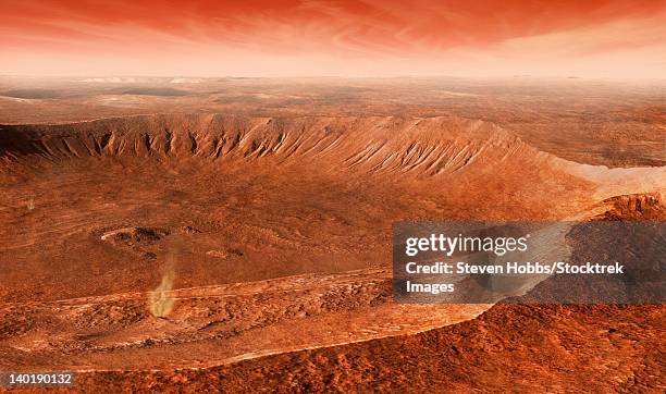 martian gullies in noachis terra, mars. - eroded stock illustrations