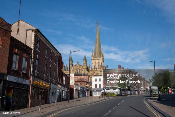 General view of Wakefield town centre and Cathedral ahead of the by-election on June 09, 2022 in Wakefield, England. Politicos are watching...