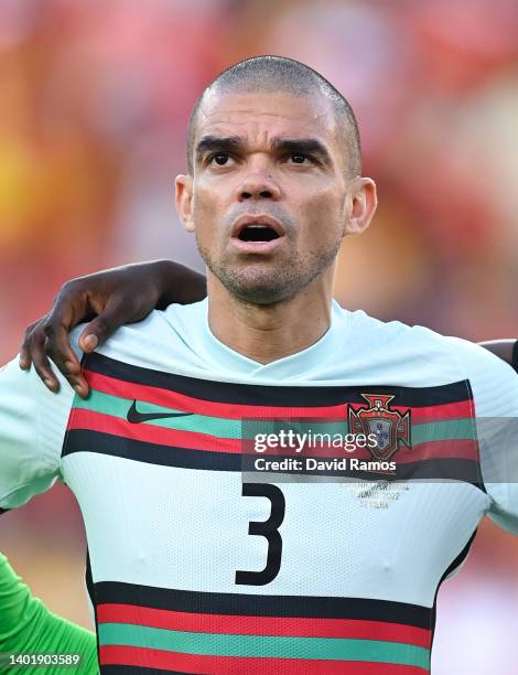 Pepe of Portugal looks on prior to the UEFA Nations League League A Group 2 match between Spain and Portugal at Estadio Benito Villamarin on June 02,...