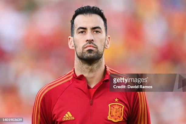 Sergio Busquets of Spain looks on prior to the UEFA Nations League League A Group 2 match between Spain and Portugal at Estadio Benito Villamarin on...
