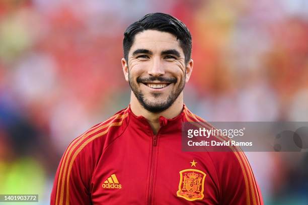 Carlos Soler of Spain looks on prior to the UEFA Nations League League A Group 2 match between Spain and Portugal at Estadio Benito Villamarin on...