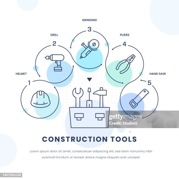 bauwerkzeuge infografik design - werkzeugkasten stock-grafiken, -clipart, -cartoons und -symbole