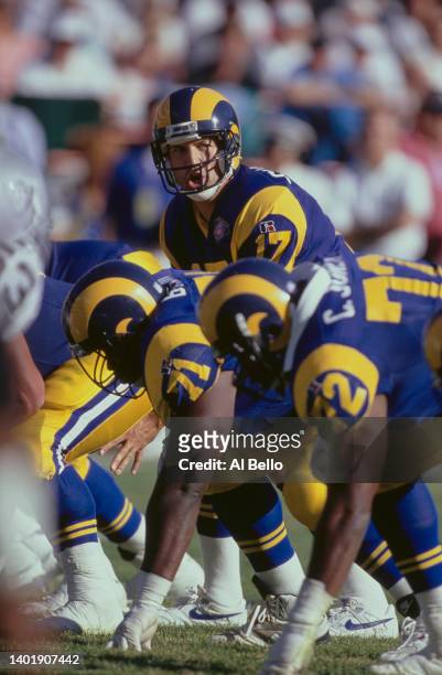 Chris Chandler, Quarterback for the Los Angeles Rams calls the play on the line of scrimmage during the National Football Conference West Division...