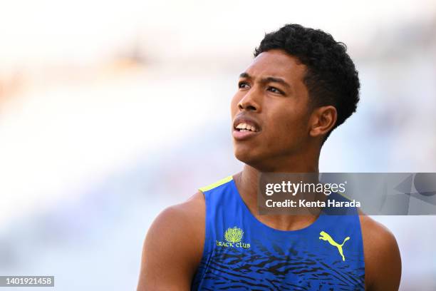 Abdul Hakim Sani Brown reacts as he competes in the Men's 100m heat1 on day one of the JAAF Championships at Yanmar Stadium Nagai on June 09, 2022 in...