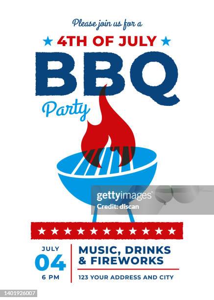illustrations, cliparts, dessins animés et icônes de modèle d’invitation à une fête bbq du quatrième juillet. - barbecue entre amis