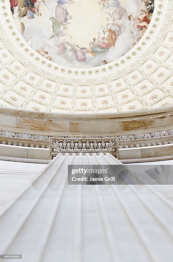 USA, Washington DC, Capitol Building, Close up of fresco and coffers on ceiling