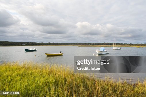 USA, New York, Long Island, East Hampton, Boats floating on lake USA, New York, Long Island, East Hampton, Boats floating on lake