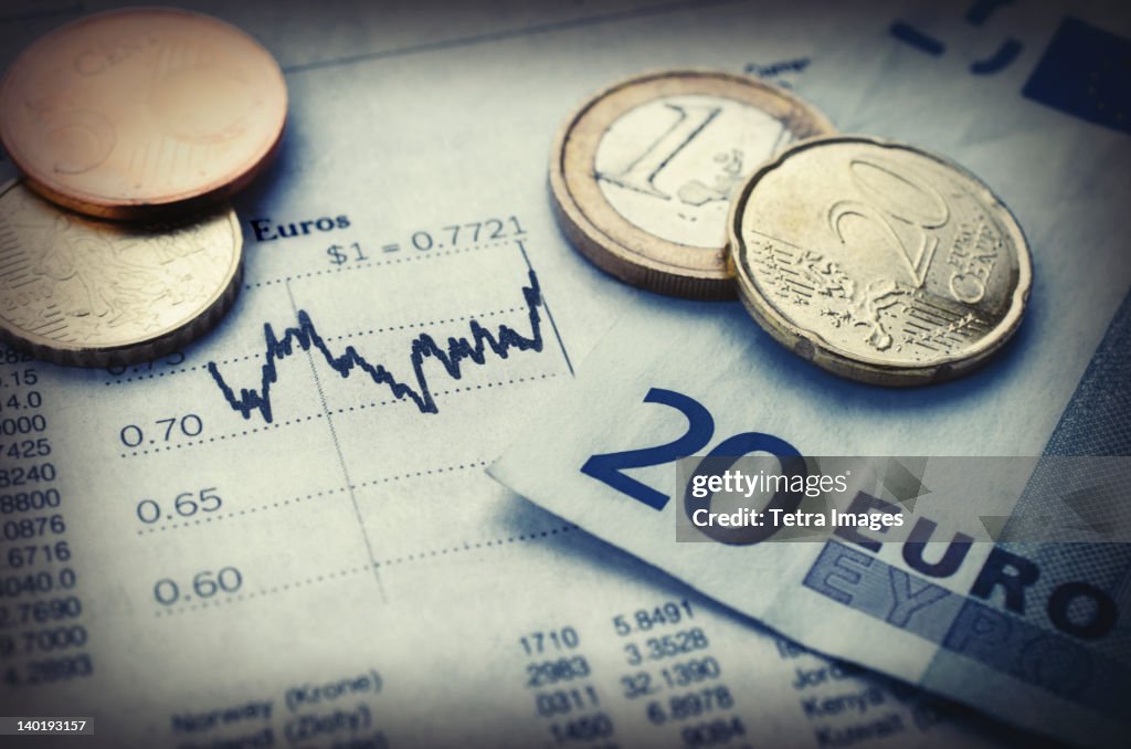 Euro currency with financial graph, studio shot