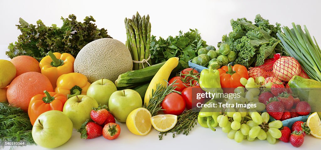 Fresh veggies and fruits, studio shot