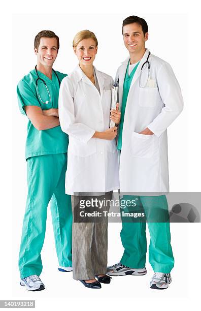 studio portrait of team of doctors - group health workers white background fotografías e imágenes de stock