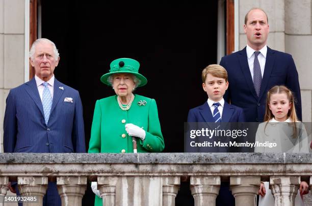 Prince Charles, Prince of Wales, Queen Elizabeth II, Prince George of Cambridge, Prince William, Duke of Cambridge and Princess Charlotte of...