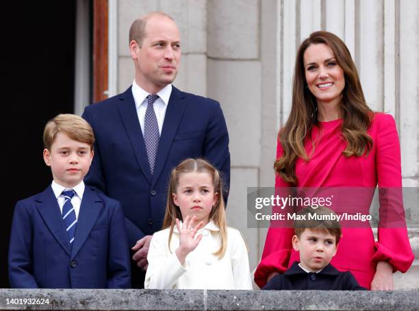 Prince George of Cambridge, Prince William, Duke of Cambridge, Princess Charlotte of Cambridge, Prince Louis of Cambridge and Catherine, Duchess of...