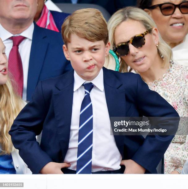 Prince George of Cambridge attends the Platinum Pageant on The Mall on June 5, 2022 in London, England. The Platinum Jubilee of Elizabeth II is being...