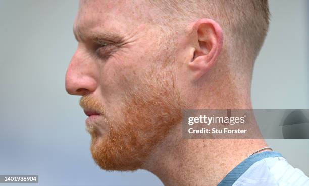 England captain Ben Stokes, speaks to the media during nets ahead of the Second Test Match between England and New Zealand at Trent Bridge on June...