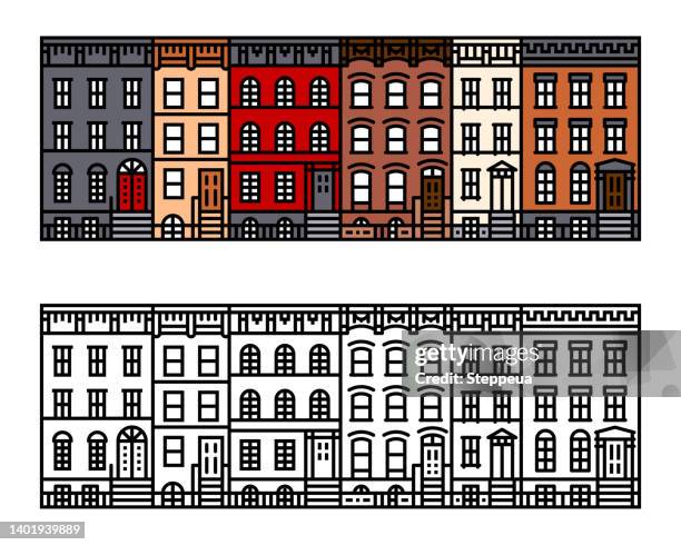 old apartment buildings and facades - house line art stock illustrations