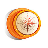 Seafaring and sea travel concept in cartoon style. A bright compass with a rose of the world on an isolated white background.