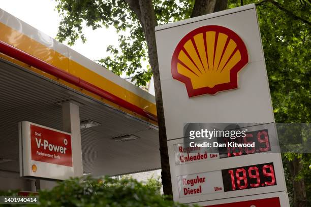 Prices are displayed on a petrol station forecourt on June 09, 2022 in London, England. UK Fuel prices rose again today bringing the cost of filling...