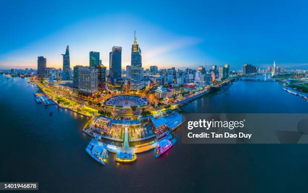 vietnam - ho chi minh city panorama - aerial view - high quality - saigon river fotografías e imágenes de stock