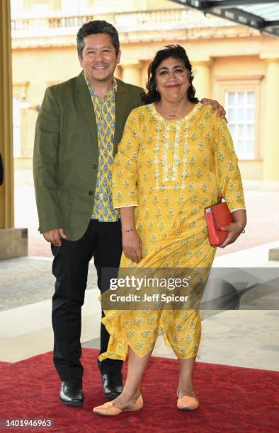 Paul Mayeda Berges and Gurinder Chadha attend a reception to celebrate the Commonwealth Diaspora hosted by Prince Charles, Prince of Wales and...