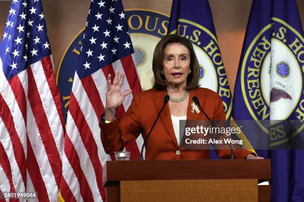 Speaker of the House Rep. Nancy Pelosi speaks during a weekly news conference at the U.S. Capitol on June 9, 2022 in Washington, DC. Pelosi held her...