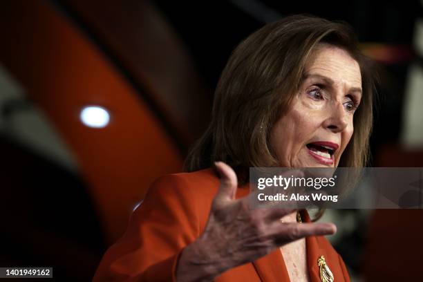 Speaker of the House Rep. Nancy Pelosi speaks during a weekly news conference at the U.S. Capitol on June 9, 2022 in Washington, DC. Pelosi held her...