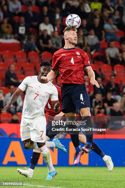 Jakub Brabec of Czech Republic heads the ball during the UEFA Nations League League A Group 2 match between Czech Republic and Switzerland at Sinobo...