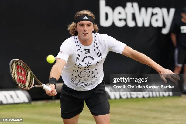 Stefanos Tsitsipas of Greece plays a forehand during the round of 16 match between Stefanos Tsitsipas of Greece and Dominic Stricker of Switzerland...