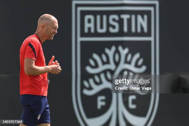 Head Coach of United States Gregg Berhalter looks on during a training session ahead of a match between United States and Grenada at St. David's...