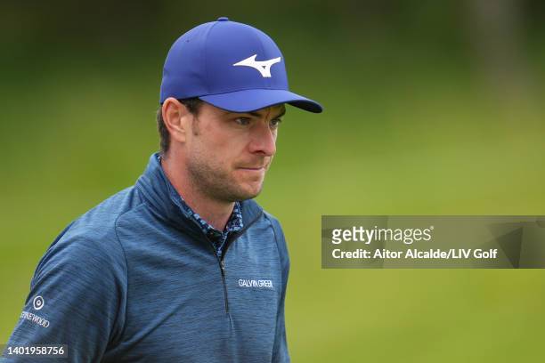 Laurie Canter of England looks on during day one of the LIV Golf Invitational - London at The Centurion Club on June 09, 2022 in St Albans, England.