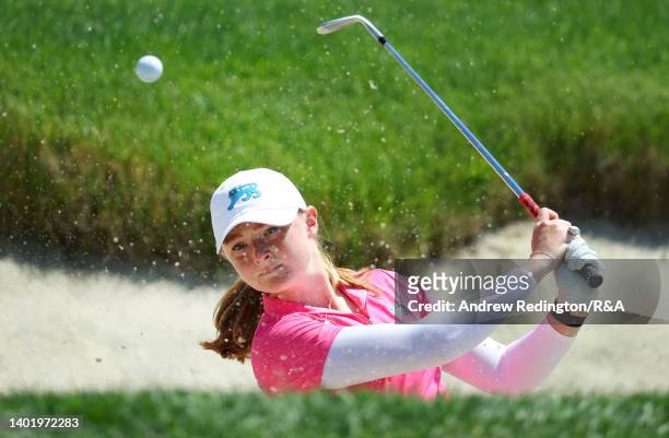 Louise Duncan of Team Great Britain and Ireland in action during a practice round ahead of The Curtis Cup at Merion Golf Club on June 09, 2022 in...