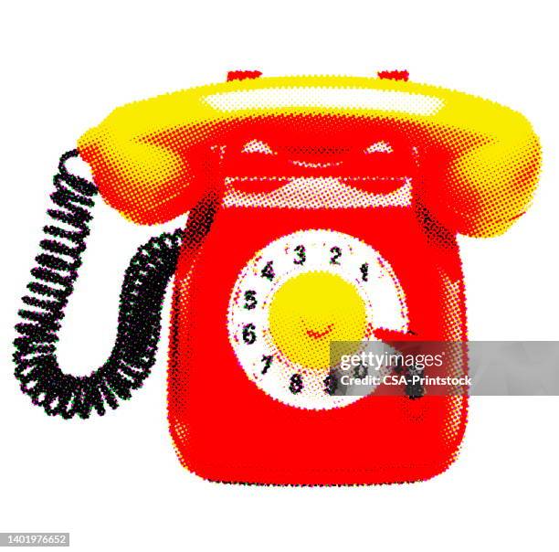 stockillustraties, clipart, cartoons en iconen met red and yellow rotary phone - rotary phone