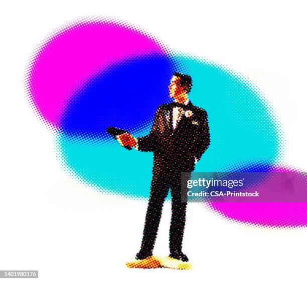 man in tuxedo with gun - eavesdropping stock illustrations