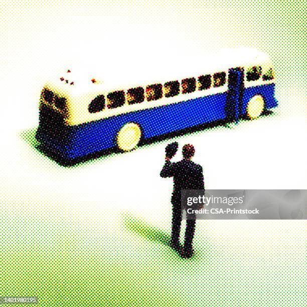 bus and man tipping his hat - figurine stock illustrations