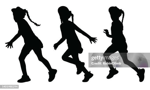 ilustrações de stock, clip art, desenhos animados e ícones de girl running silhouettes - 8 9 anos