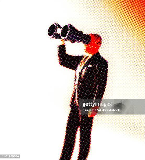 businessman looking through binoculars - man looking through binoculars clip art stock illustrations