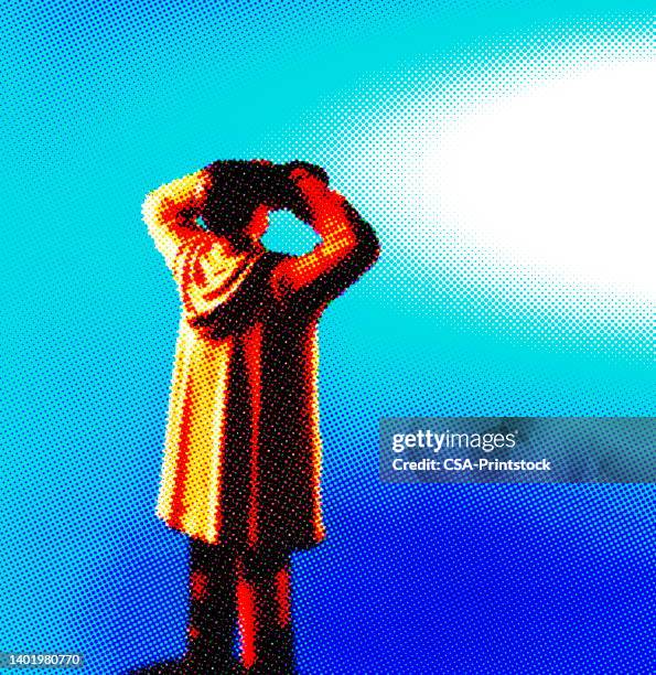 person looking through binoculars - eavesdropping stock illustrations