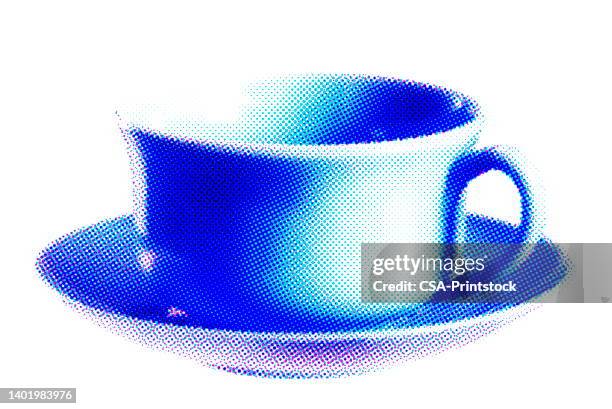 blue cup and saucer - saucer stock illustrations