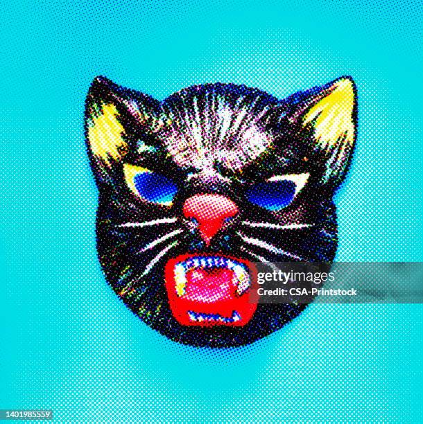 hissing black cat mask - cat face stock illustrations