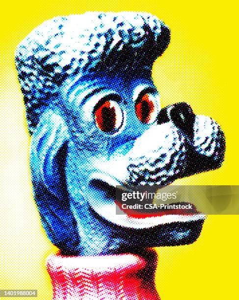 plastic blue toy poodle - kitsch stock illustrations